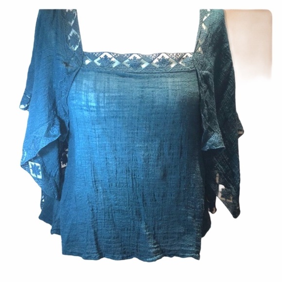 oneal Tops - O’neal Blouse top teal open sleeves size small boho surfer